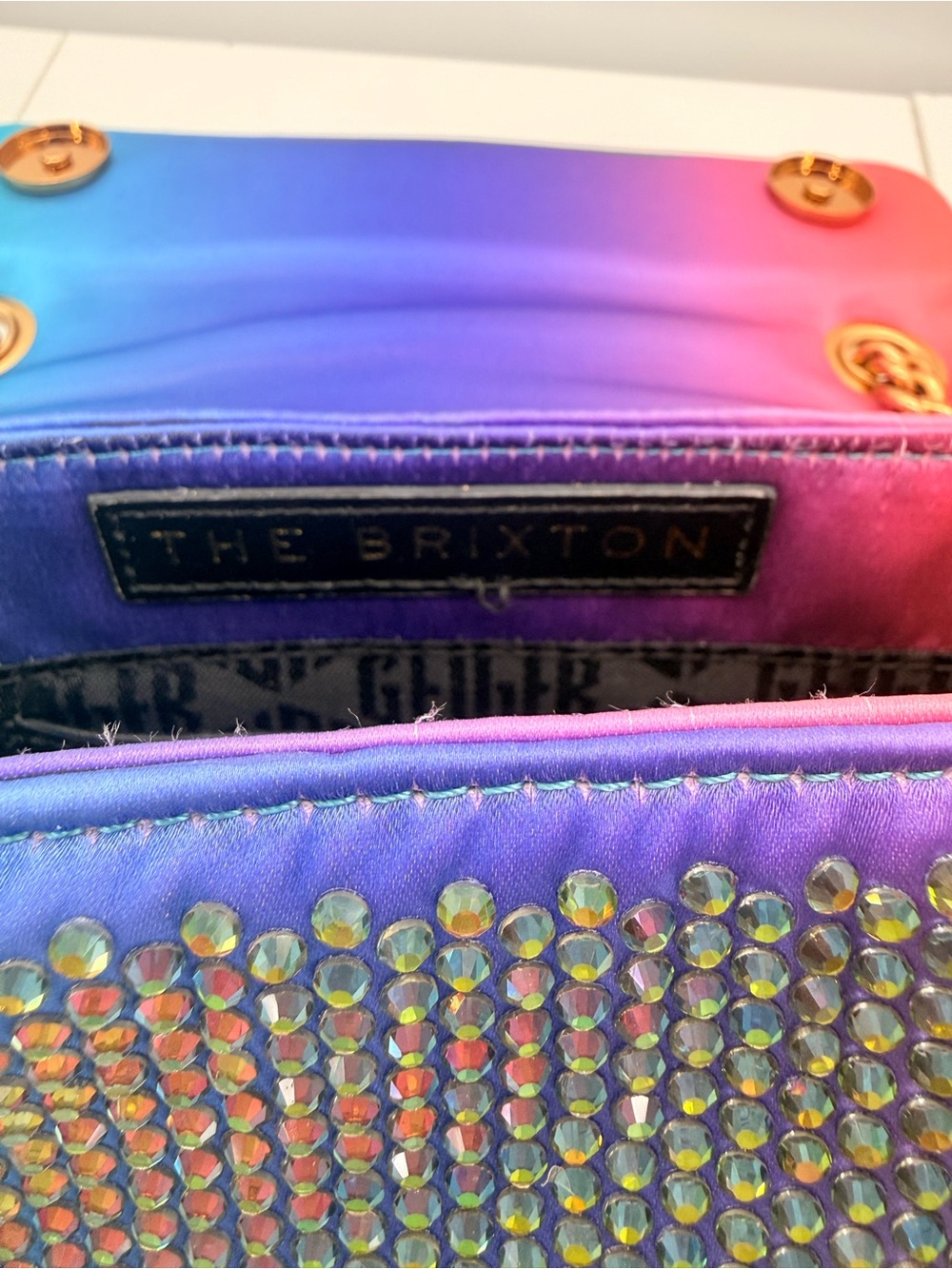 KURT GEIGER Mini Brixton Crystal Ombré Purple Rainbow Crossbody Bag NWT - Picture 10 of 14